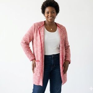 Isaac Mizrahi Pink Boucle Open Front Cardigan Blazer Jacket Sz 2X